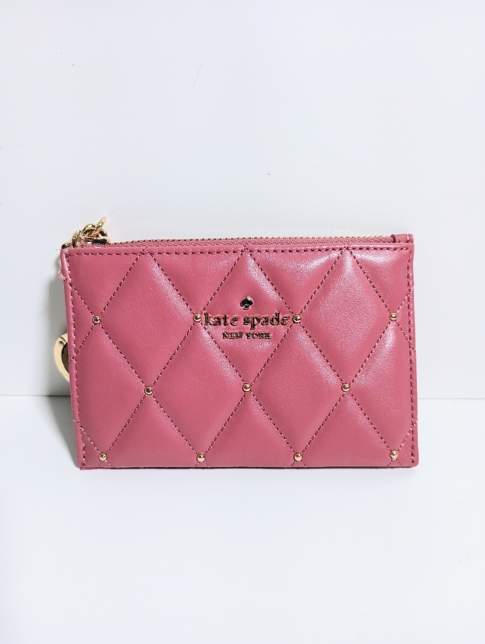 KATE SPADE Carey Quilted Studded Small Card Holder Pomegranate KL819 - Picture 2 of 6